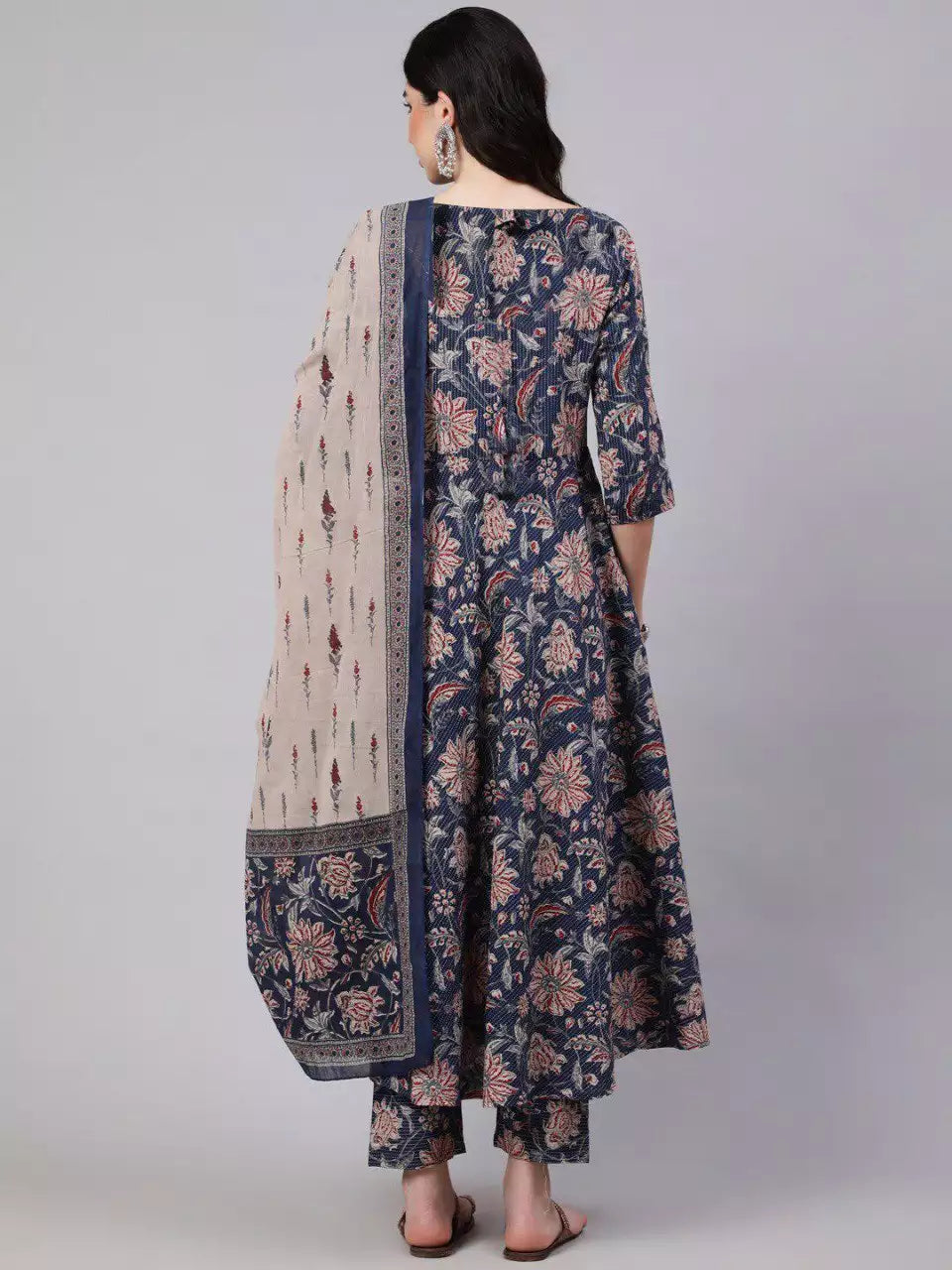 Rayon Printed Navy Blue Kurti Pant Set with Dupatta