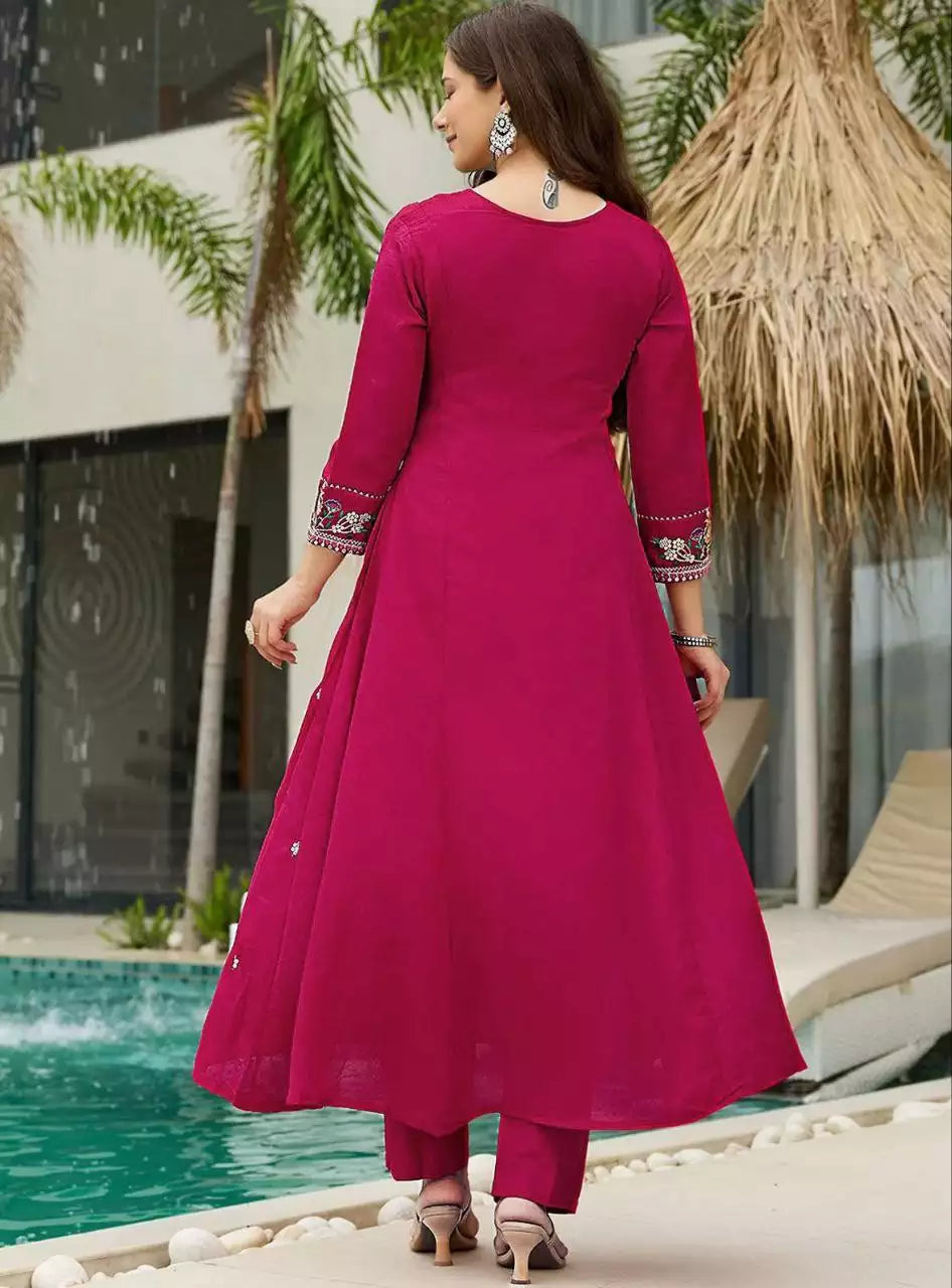 Vichhitra Silk Embroidered Kurta Pant Set with Dupatta