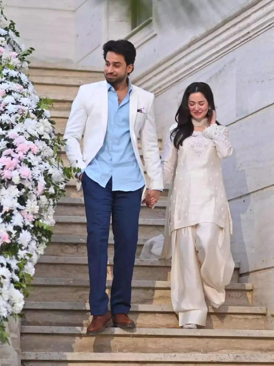 Hania Amir Inspired Beads with Sequence Embroidery Worked Top Farsi Salwar Set with Rangoli Silk Dupatta