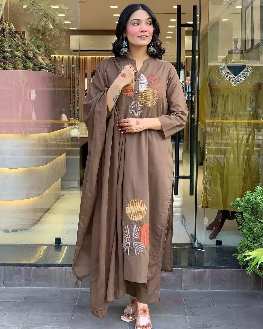 Heavy Roman Fabric Embroidered Suit Set with Chanderi Silk Dupatta