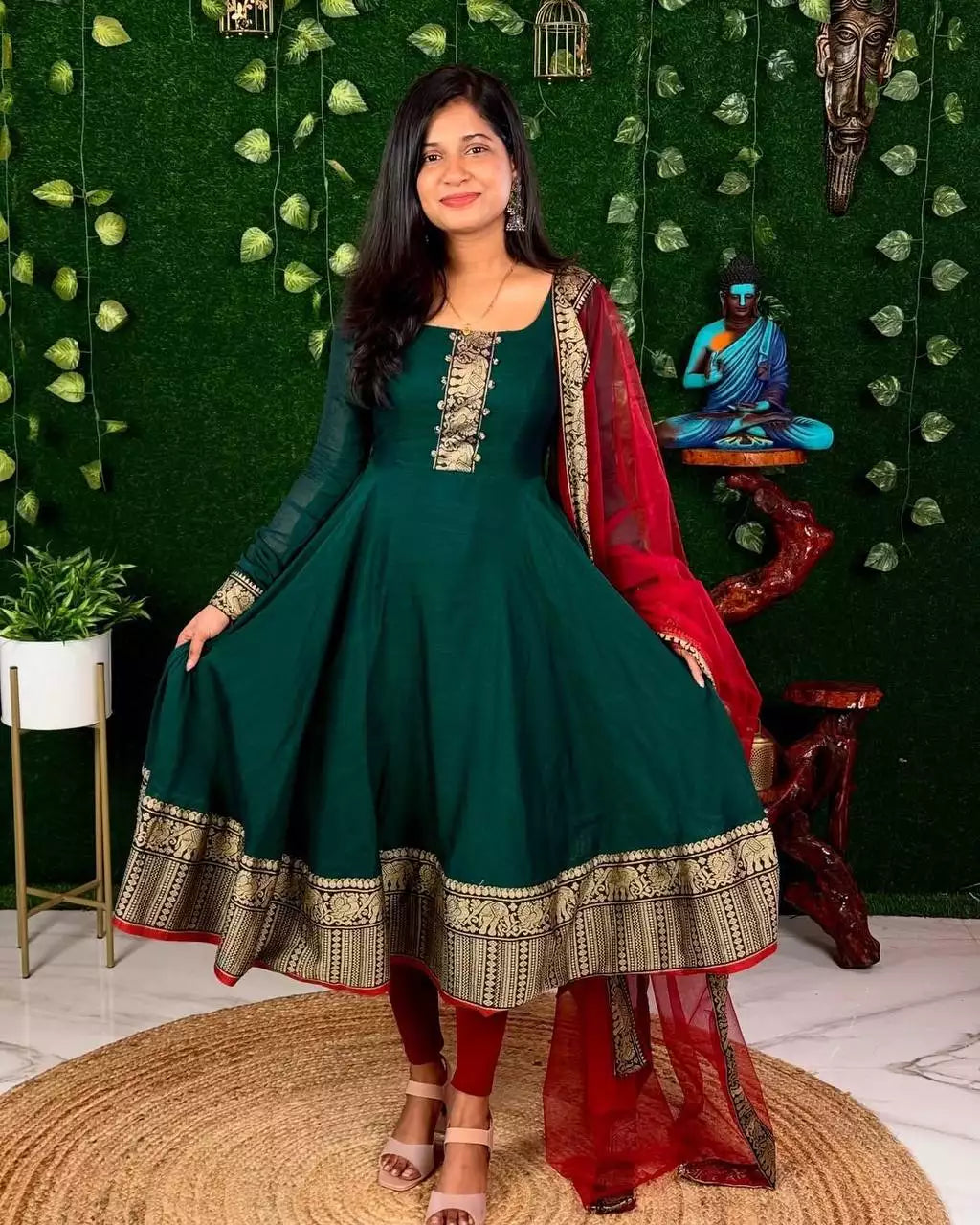 Vichhitra Silk Maxi Kurti with Net Dupatta with Jacquard Work