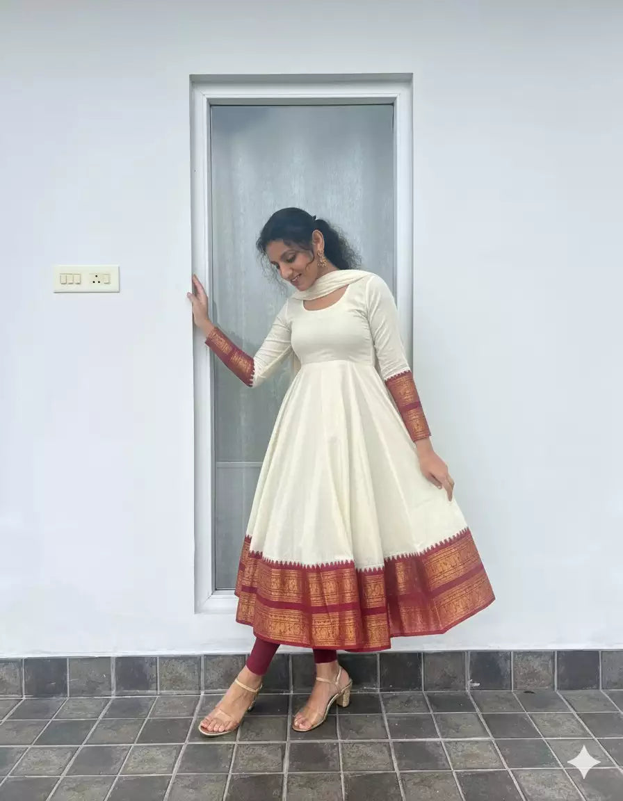 Faux Georgette Maxi Kurti with Jacquard Border Dupatta