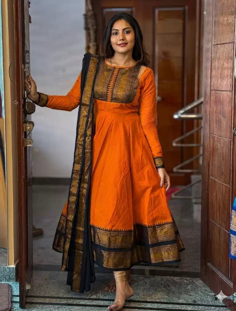 Beautiful Gown with Jacquard Silk Border Dupatta