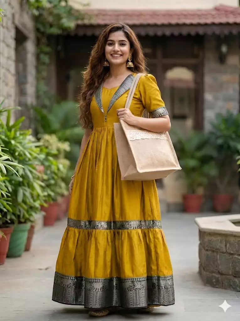 Vichhitra Silk Jacket Collar Gown