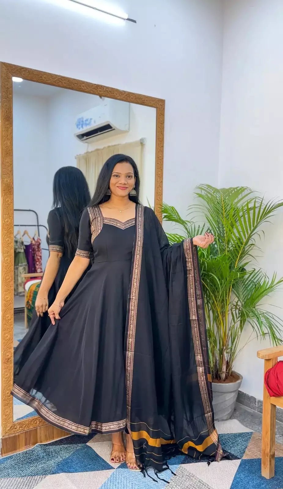 Cotton Jacquard Lace Maxi Kurti with Dupatta