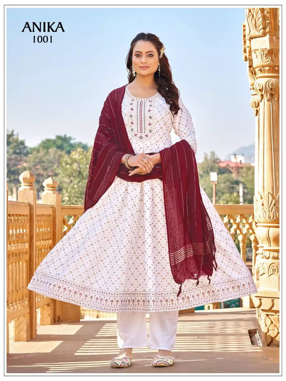 Heavy Rayon Embroidered Gown Pant Set with Chanderi Dupatta