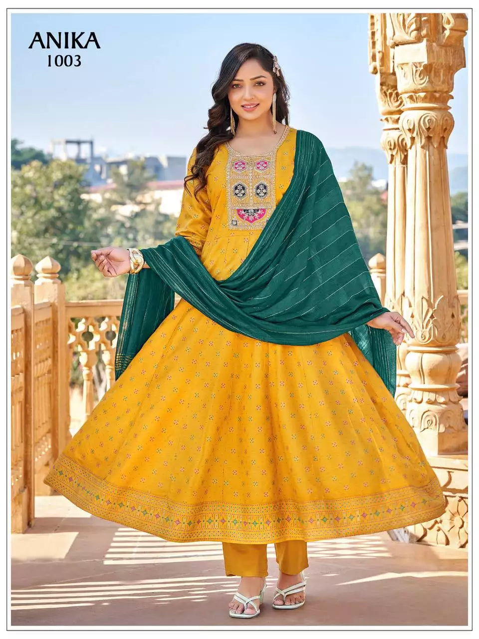 Heavy Rayon Embroidered Gown Pant Set with Chanderi Dupatta
