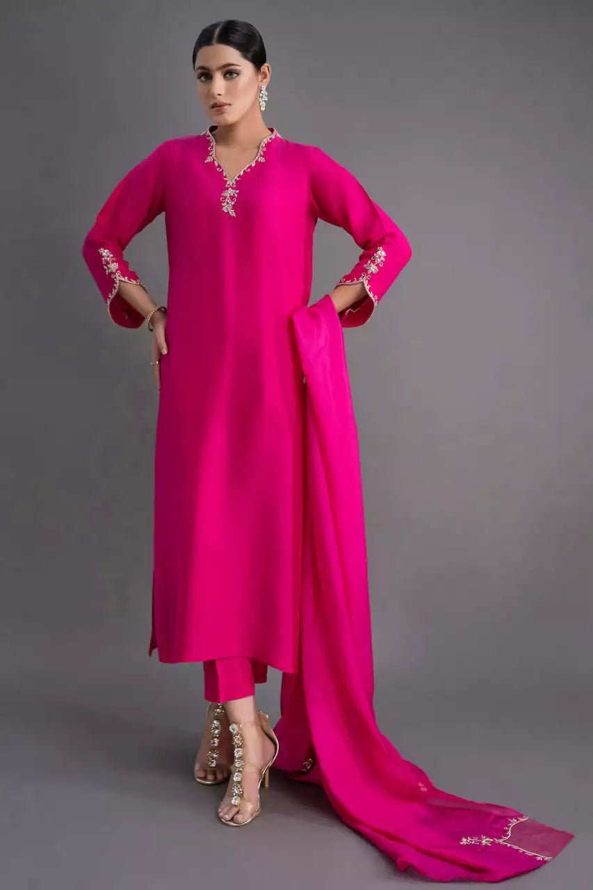 Silk Blend Straight Kurti Pant Set with Dupatta