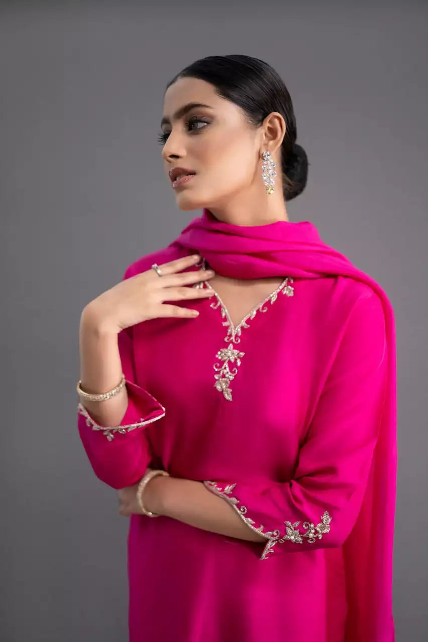 Silk Blend Straight Kurti Pant Set with Dupatta