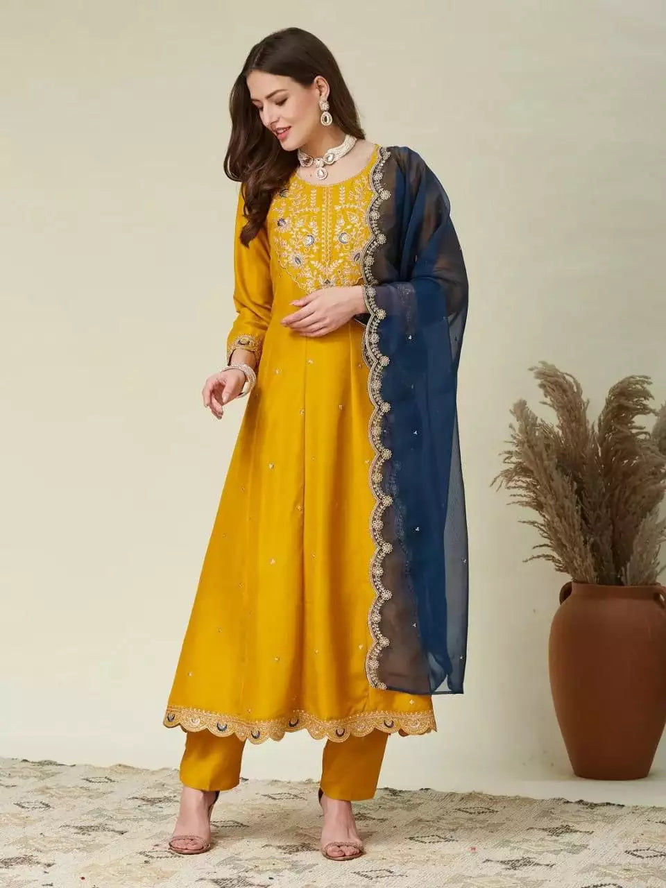 Premium Anarkali Kurti Pant Set with Dupatta
