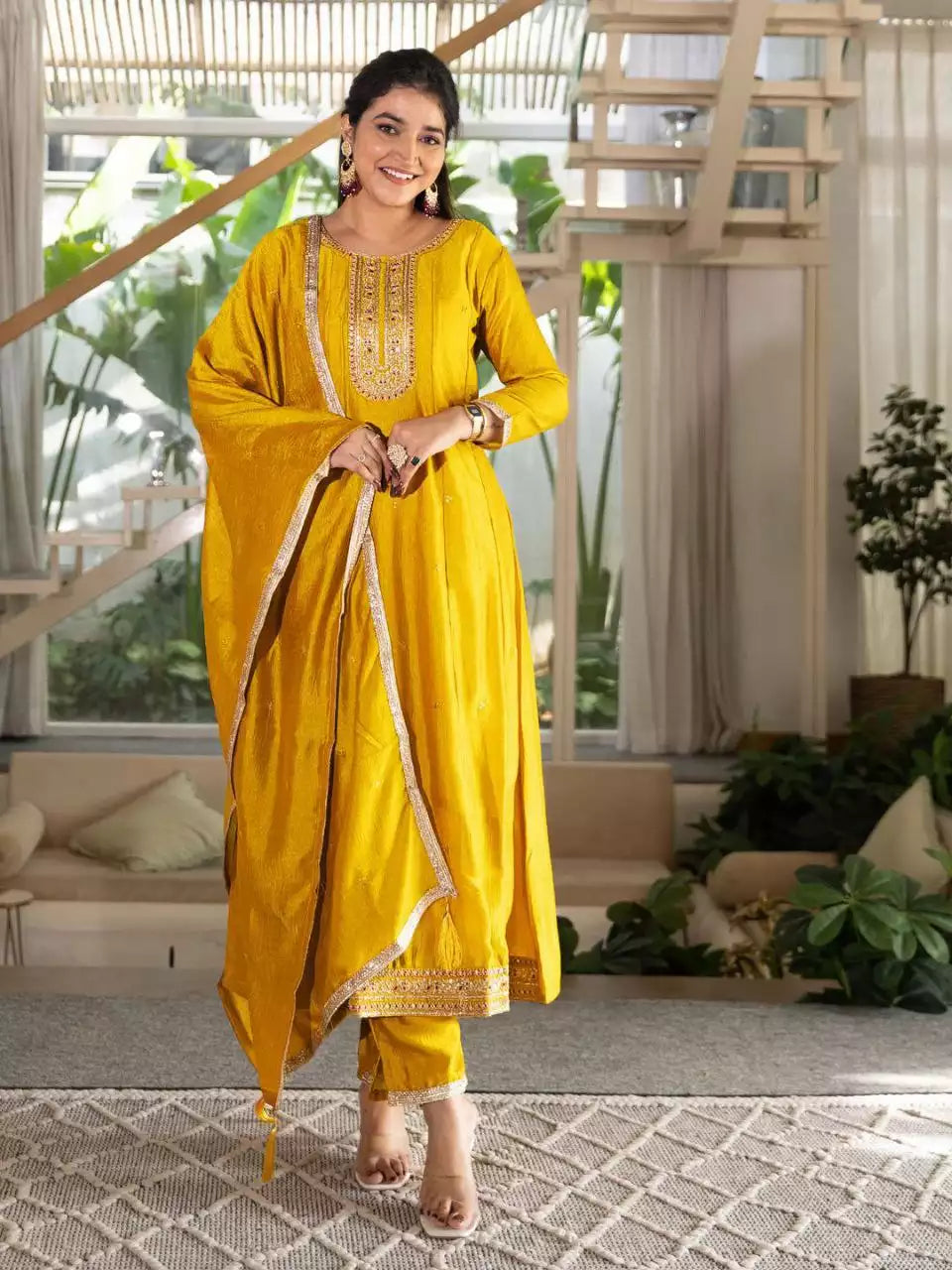 Designer Anarkali Kurti Pant Set with Dupatta