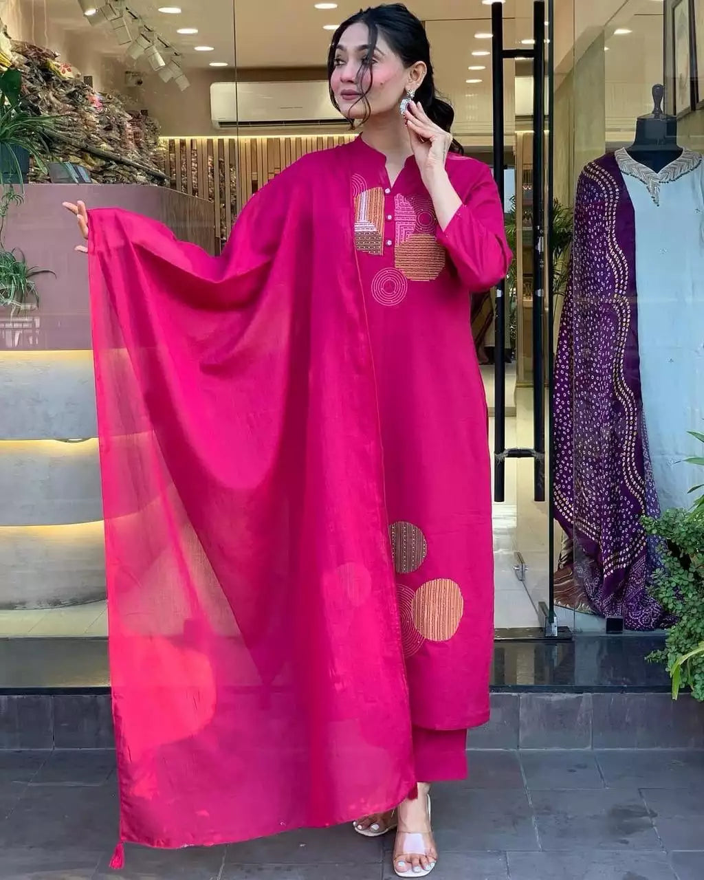 Heavy Roman Fabric Embroidered Suit Set with Chanderi Silk Dupatta