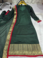 Silk Kurti with Jacquard Border Matching Dupatta