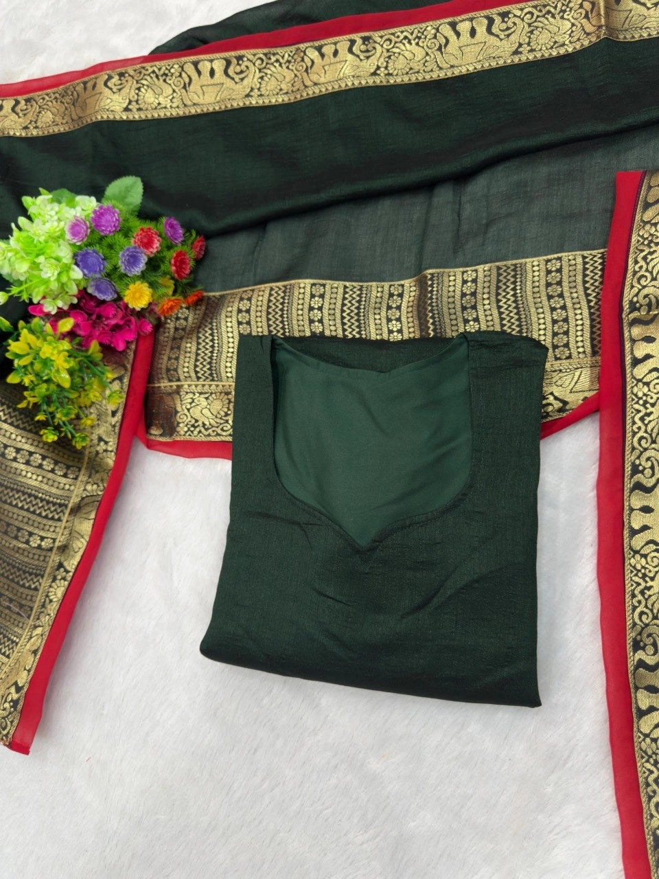 Silk Kurti with Jacquard Border Matching Dupatta