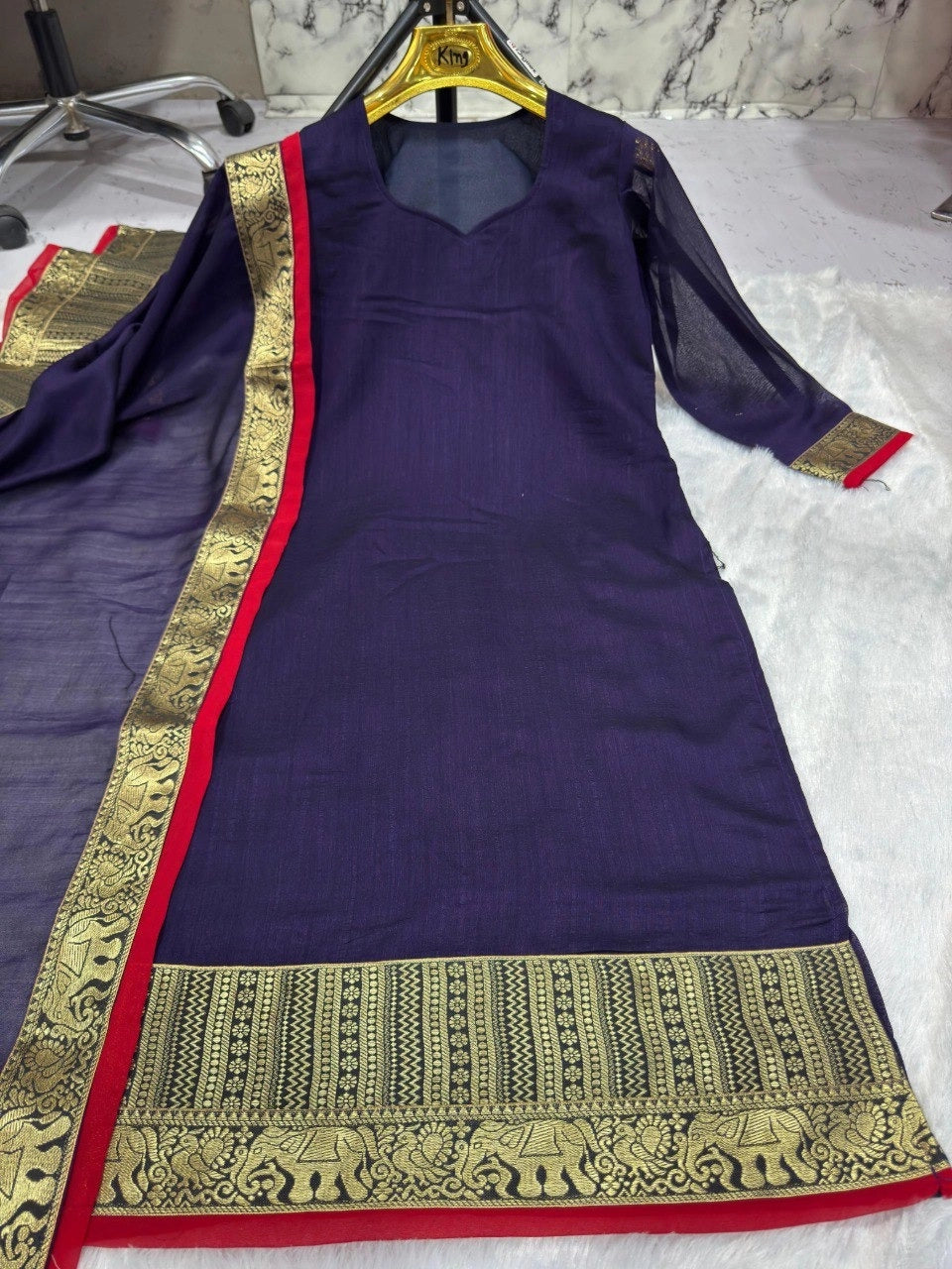Silk Kurti with Jacquard Border Matching Dupatta