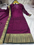 Silk Kurti with Jacquard Border Matching Dupatta