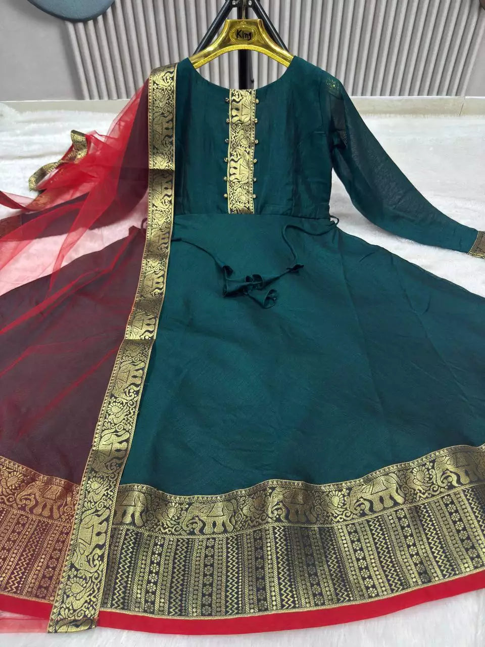 Vichhitra Silk Maxi Kurti with Net Dupatta with Jacquard Work