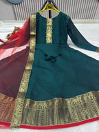 Vichhitra Silk Maxi Kurti with Net Dupatta with Jacquard Work