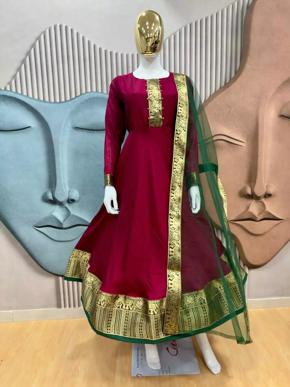Vichhitra Silk Maxi Kurti with Net Dupatta with Jacquard Work