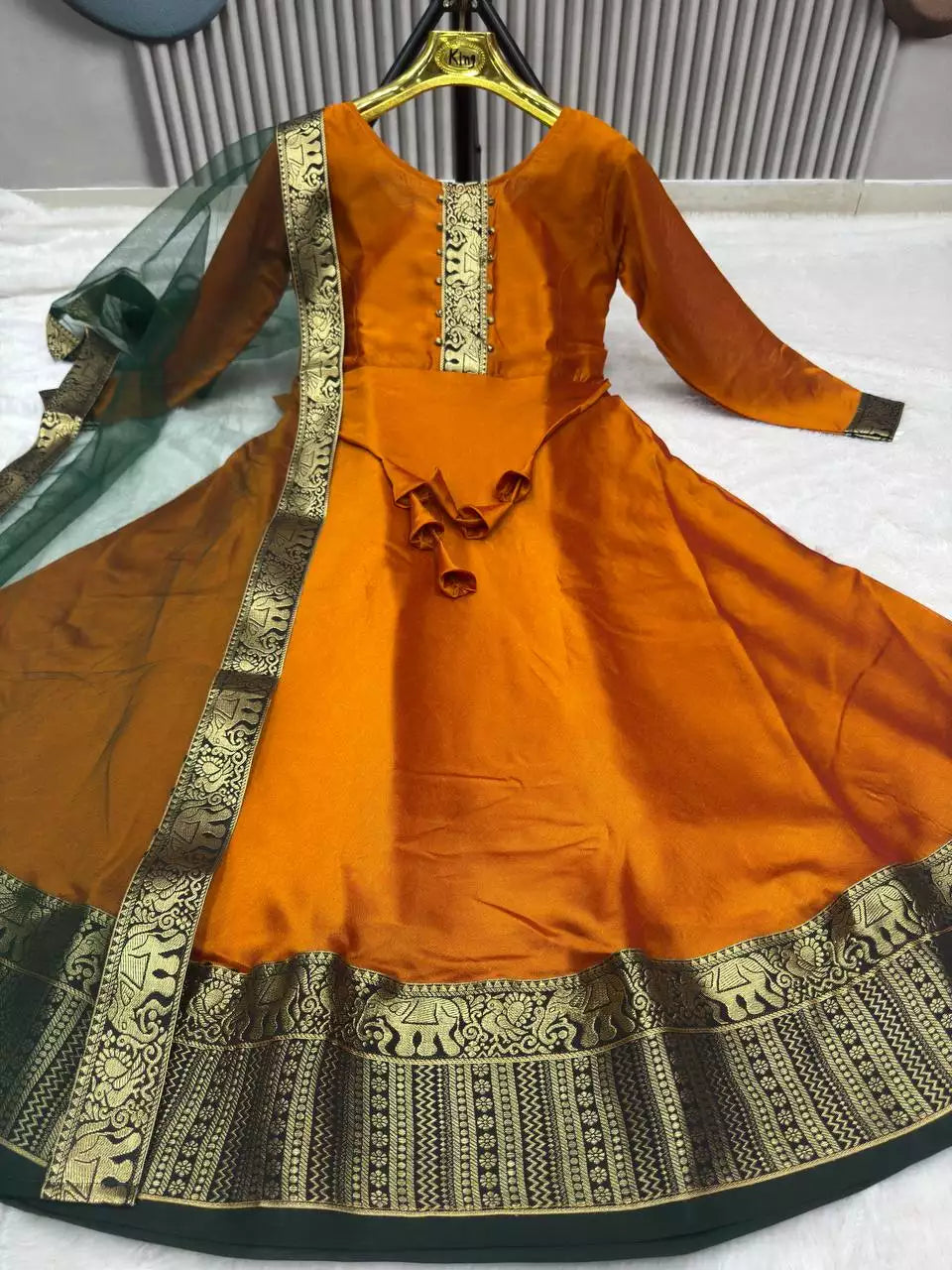 Vichhitra Silk Maxi Kurti with Net Dupatta with Jacquard Work
