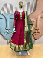 Vichhitra Silk Maxi Kurti with Net Dupatta with Jacquard Work