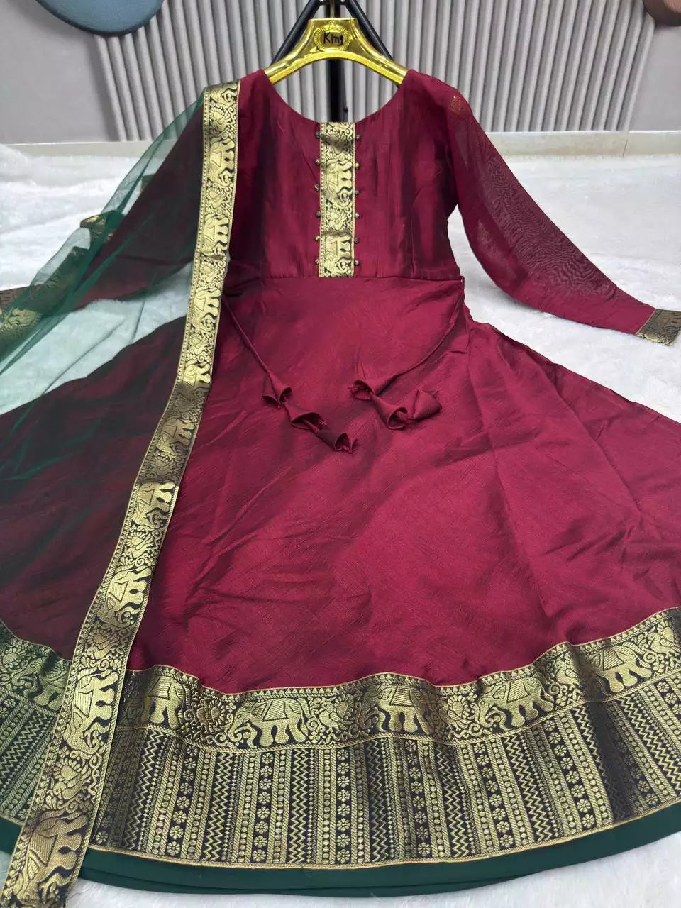 Vichhitra Silk Maxi Kurti with Net Dupatta with Jacquard Work