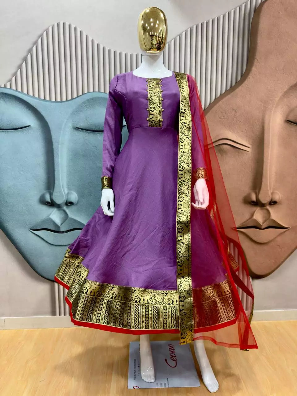 Vichhitra Silk Maxi Kurti with Net Dupatta with Jacquard Work