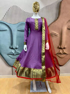 Vichhitra Silk Maxi Kurti with Net Dupatta with Jacquard Work