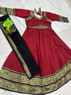 Jacquard Silk Anarkali Kurti with Net Dupatta