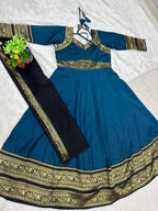Jacquard Silk Anarkali Kurti with Net Dupatta