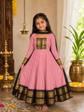 Baby Pink Vichitra Silk Maxi Kurti with Jacquard Border Dupatta for Girl