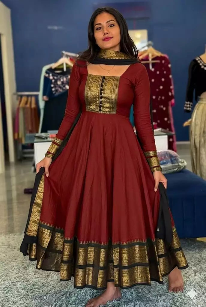 Vichitra Maxi Kurti with Jacquard Border Dupatta