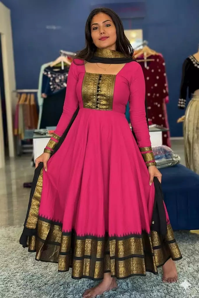 Vichitra Maxi Kurti with Jacquard Border Dupatta