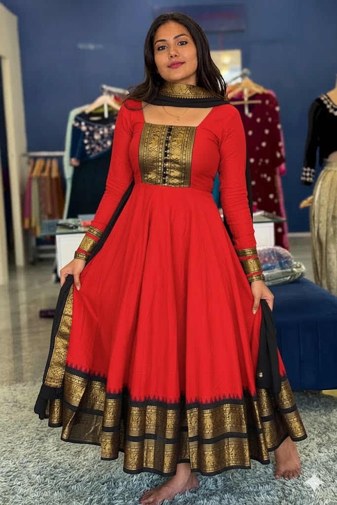 Vichitra Maxi Kurti with Jacquard Border Dupatta