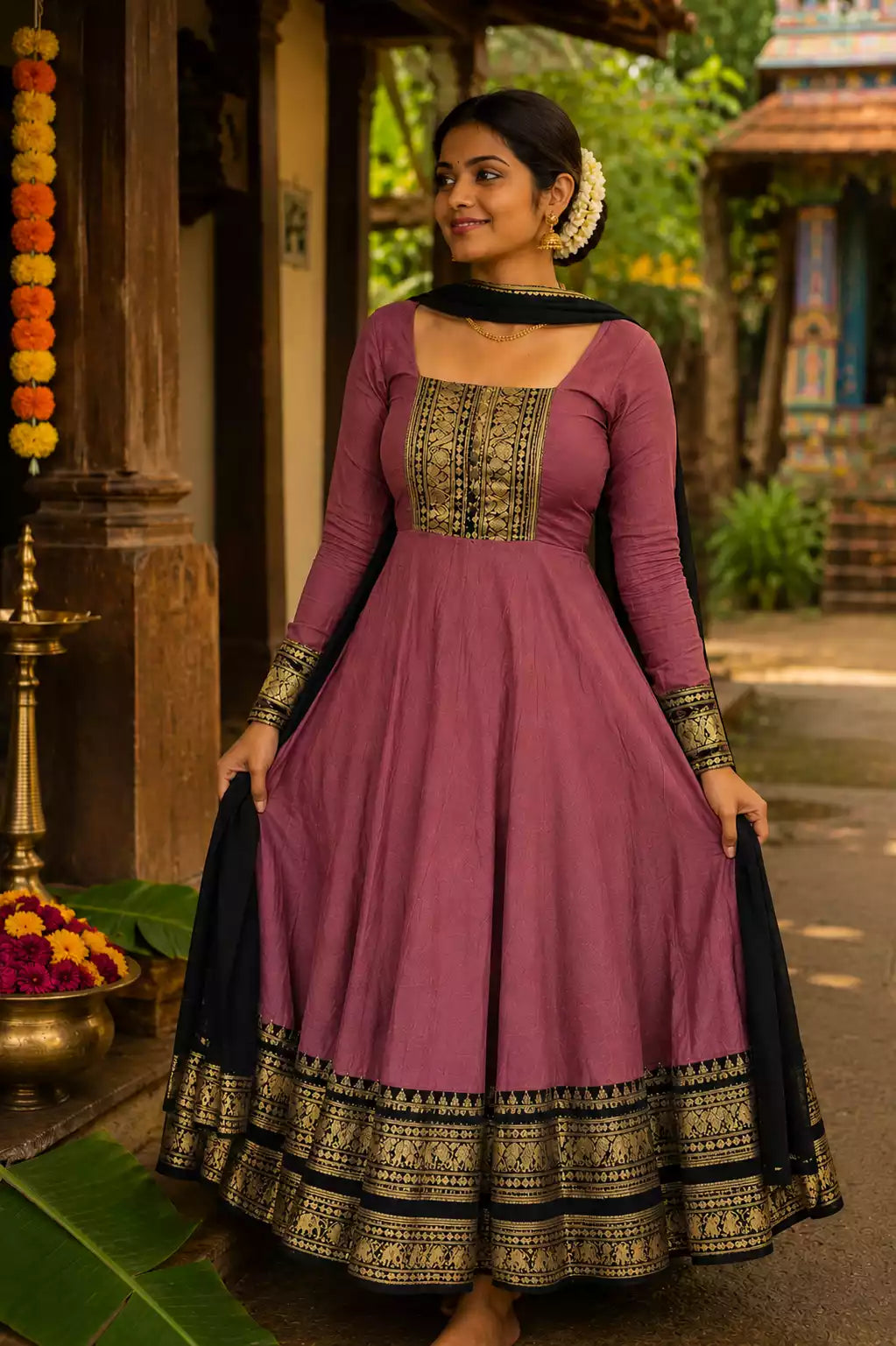 Purple Vichitra Maxi Kurti with Jacquard Border Dupatta