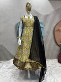 Kalamkari Print Maxi With Jacquard Silk Border & Dupatta