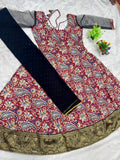 Kalamkari Print Maxi With Jacquard Silk Border & Dupatta