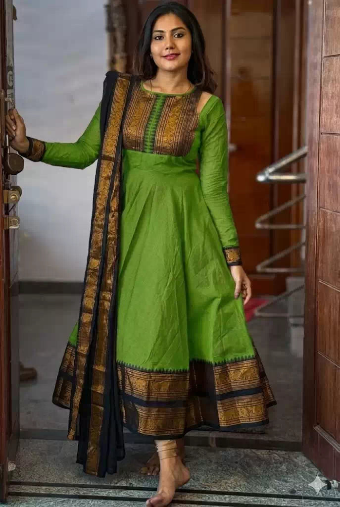 Beautiful Gown with Jacquard Silk Border Dupatta
