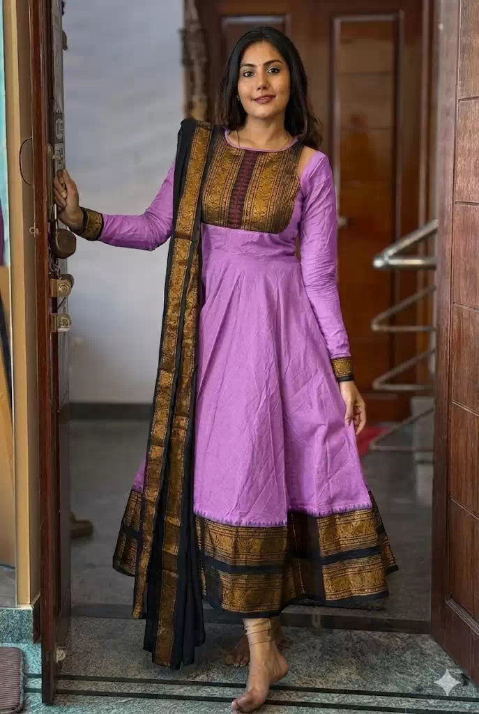 Beautiful Gown with Jacquard Silk Border Dupatta