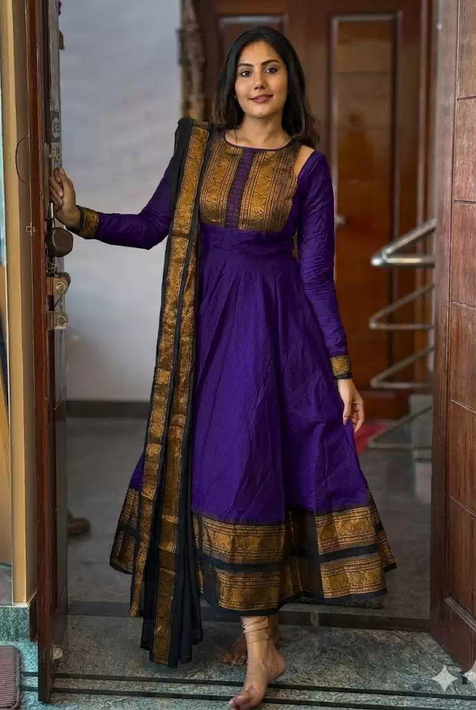 Beautiful Gown with Jacquard Silk Border Dupatta