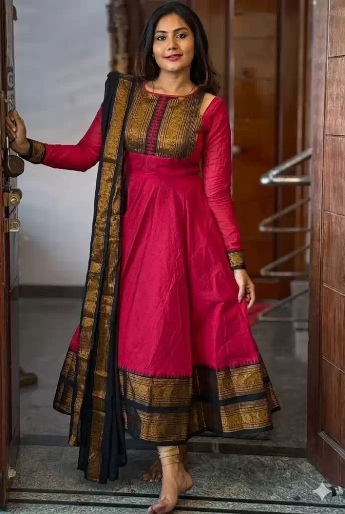 Beautiful Gown with Jacquard Silk Border Dupatta