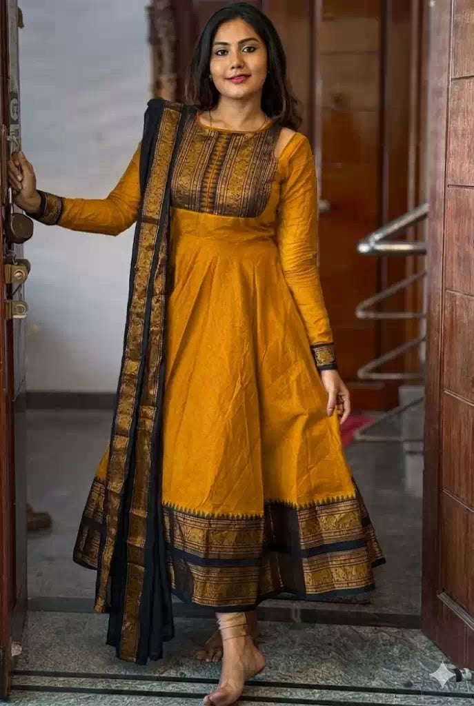 Beautiful Gown with Jacquard Silk Border Dupatta