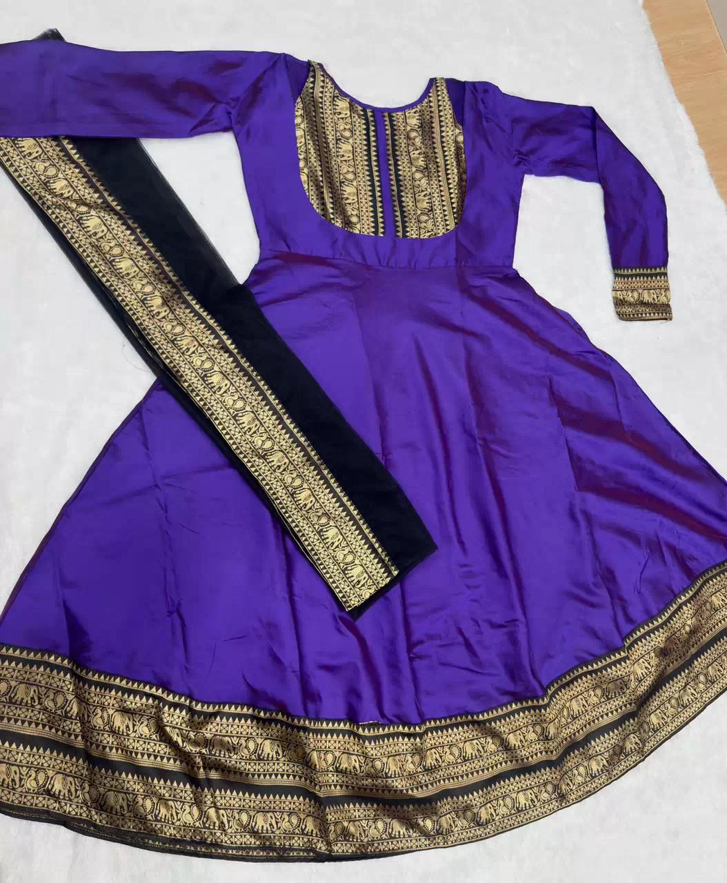 Beautiful Gown with Jacquard Silk Border Dupatta