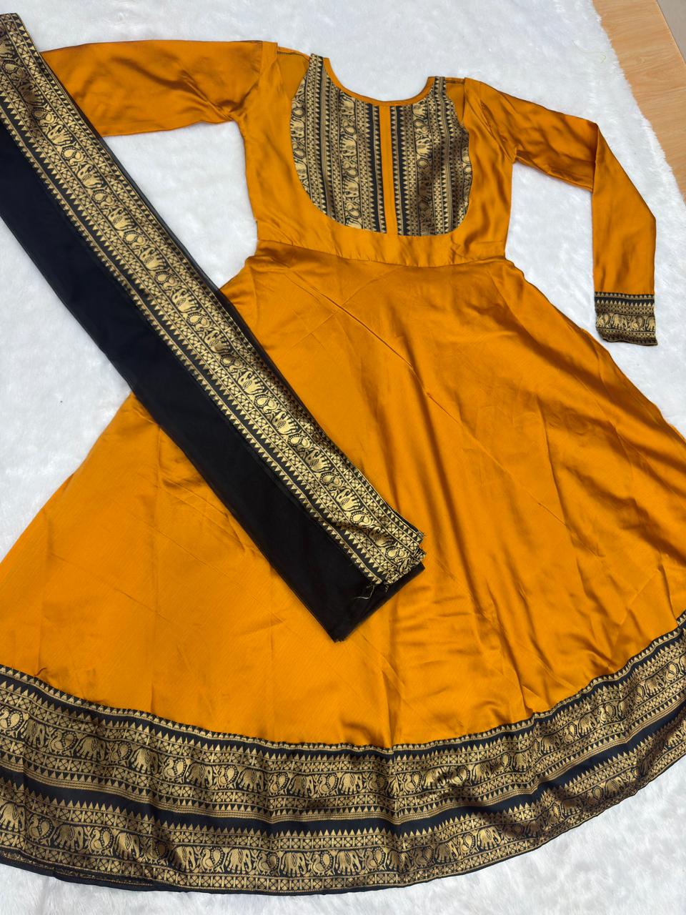 Beautiful Gown with Jacquard Silk Border Dupatta