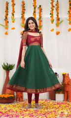 Jacquard Silk Embroidered Maxi Kurti with Dupatta