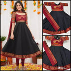 Jacquard Silk Embroidered Maxi Kurti with Dupatta