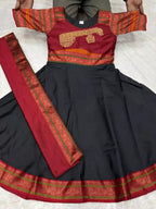 Jacquard Silk Embroidered Maxi Kurti with Dupatta