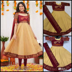 Jacquard Silk Embroidered Maxi Kurti with Dupatta