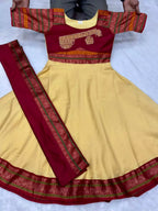 Jacquard Silk Embroidered Maxi Kurti with Dupatta