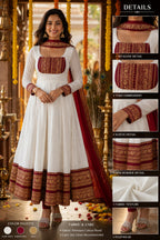 White Cotton Chanderi Maxi Kurti with Jacquard Border Dupatta Combo